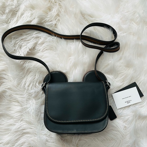 Coach x Disney Patricia Saddle Mickey Ears Leather Crossbody Bag (Blk) [F59369] - Picture 2 of 9